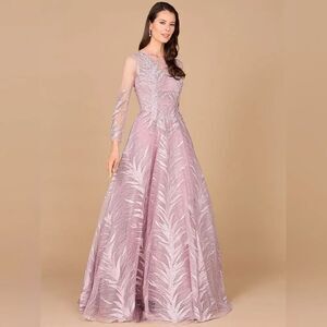 LARA High Neck Sheer Long Sleeve Embellished Gown